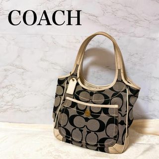 コーチ(COACH)の美品✨COACHコーチセミショルダーバッグトートバッグブラック黒シグネチャー総柄(ショルダーバッグ)