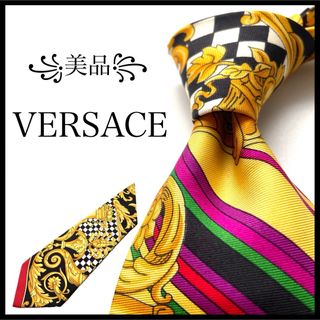 ヴェルサーチ(VERSACE)の꧁美品꧂ ヴェルサーチ ネクタイ バロック柄 花柄 ブラック ホワイト ゴールド(ネクタイ)