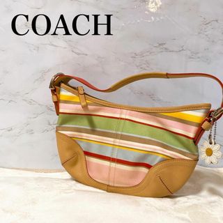 コーチ(COACH)の美品✨COACH コーチハンドバッグトートバッグマルチカラーボーダーベージュ(トートバッグ)