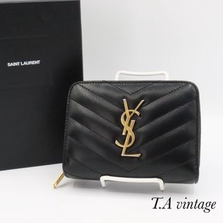 サンローラン　パリ　YSL  Vステッチ　折り財布　ブラック