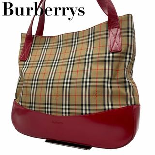 バーバリー(BURBERRY)の美品　バーバリー　Q　肩掛け　トートバッグ　ノバチェック　シャドーホース　赤　茶(トートバッグ)