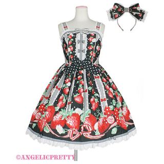 アンジェリックプリティー(Angelic Pretty)のangelic pretty 摘みたていちごジャンパースカートSet(ひざ丈ワンピース)