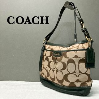 コーチ(COACH)の未使用美品✨COACHコーチショルダーバッグハンドバッグブラウン茶グリーン緑総柄(ショルダーバッグ)