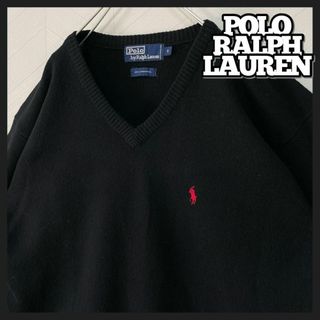 POLO RALPH LAUREN - ポロ ラルフローレン ニット セーター 黒×赤 メンズ S ラムウール100%