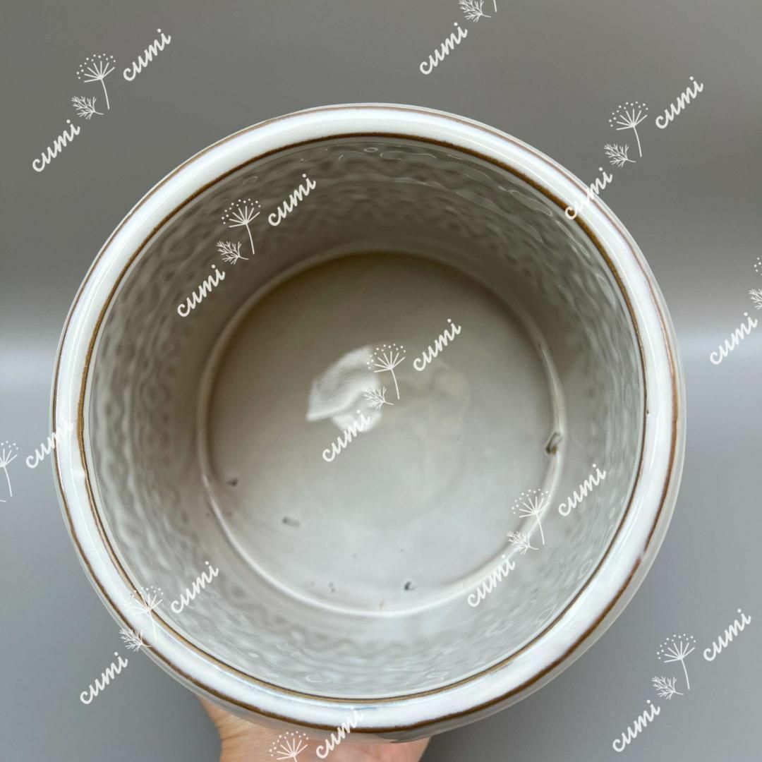N0124【アメリカ】 雪の花 浮彫 植木鉢 室内 陶器鉢 多肉 植物 鉢植え ハンドメイドのフラワー/ガーデン(プランター)の商品写真