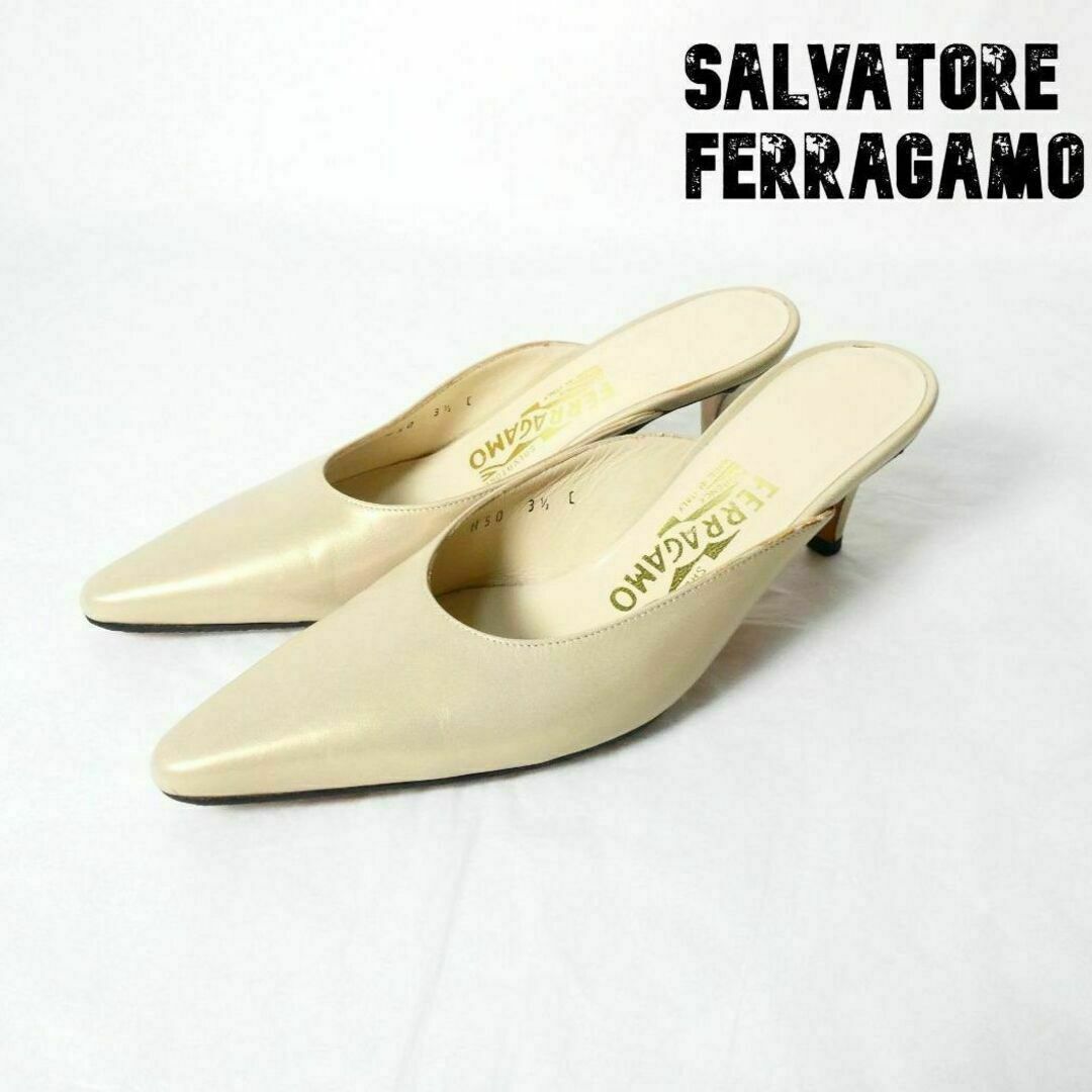 Salvatore Ferragamo(サルヴァトーレフェラガモ)の良品 綺麗 Salvatore Ferragamo レザー ハイヒール ミュール レディースの靴/シューズ(ミュール)の商品写真