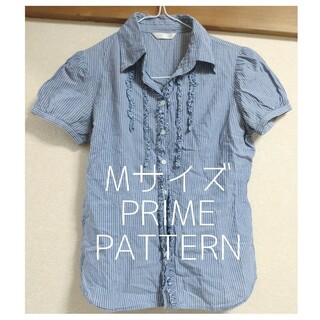 プライムパターン(PRIME PATTERN)の半袖シャツ ブラウス Mサイズ ストライプ ブルー プライムパターン(シャツ/ブラウス(半袖/袖なし))