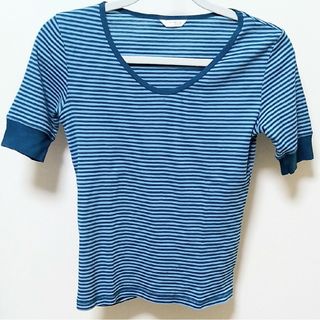 ユニクロ(UNIQLO)のユニクロ　EXTRA FINE COTTON　VネックTシャツ　Mサイズ　ボーダ(Tシャツ(半袖/袖なし))