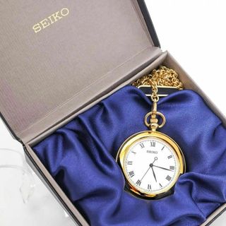 《美品》SEIKO 懐中時計 ホワイト クォーツ式 外箱付 ヴィンテージ y