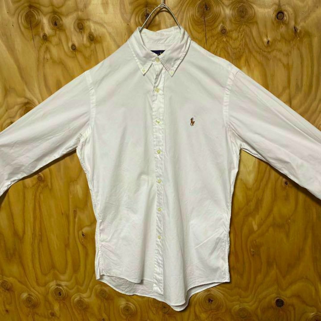 POLO RALPH LAUREN(ポロラルフローレン)のホワイト ポロラルフローレン USA古着 90s 長袖 ボタンダウン シャツ メンズのトップス(シャツ)の商品写真