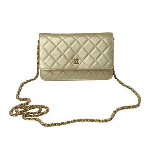 シャネル(CHANEL)の極美品 CHANEL シャネル チェーンショルダーバック ココマーク ラムスキン グリーン ゴールド金具 中古 62305(ウォレットチェーン)