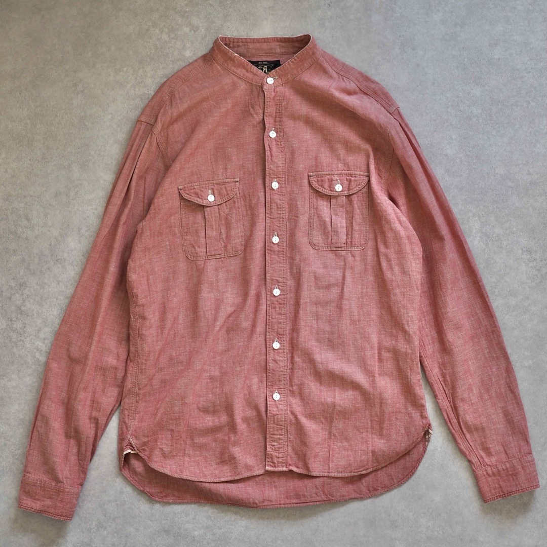 RRL(ダブルアールエル)のRRL ワークシャツ シャンブレー レッド バンドカラー Mサイズ メンズのトップス(シャツ)の商品写真