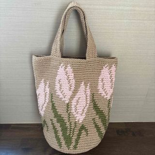 ハンドメイド　チューリップのハンドバッグ　②(バッグ)