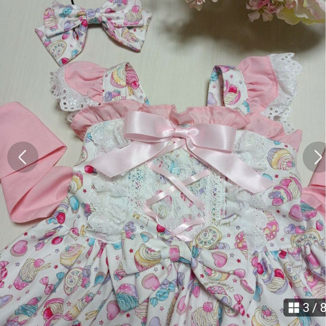 最終値下げハンドメイドワンピース100 キッズ/ベビー/マタニティのキッズ服女の子用(90cm~)(ワンピース)の商品写真