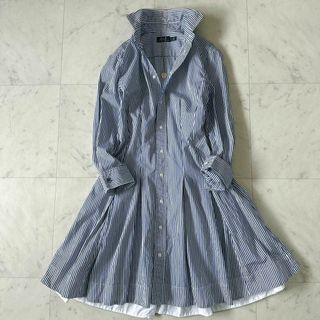 ポロラルフローレン(POLO RALPH LAUREN)の極美品♪ポロ ラルフローレン Aライン ストライプシャツワンピース フレア(ひざ丈ワンピース)