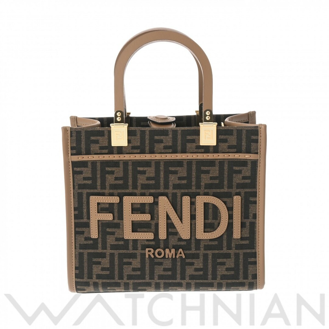 FENDI(フェンディ)の未使用 フェンディ FENDI 8BH394 レディース ハンドバッグ ブラウン/ベージュ /ゴールド金具 ジャガードファブリック/レザー レディースのバッグ(ハンドバッグ)の商品写真