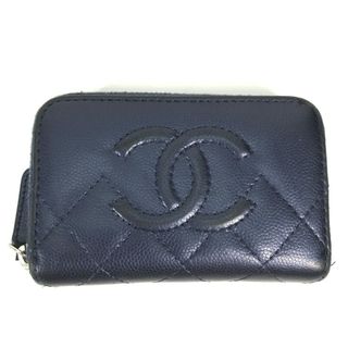 CHANEL - シャネル CHANEL CC ココマーク マトラッセ キルティング 財布 小銭入れ ラウンドファスナー コインケース ソフトキャビアスキン ブルー