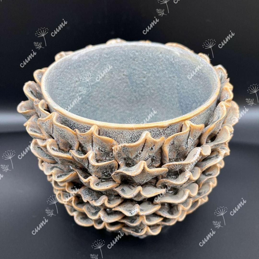 N0132【アメリカ】 5号 灰青 花びら 植木鉢 室内 陶器鉢 多肉 N0132【アメリカ】 5号 灰青 花びら 植木鉢 室内 陶器鉢 多肉