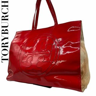 トリーバーチ(Tory Burch)のTORYBURCH トリーバーチ　s42　エナメル　デカロゴ　トートバッグ　赤(トートバッグ)