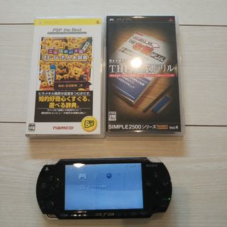 プレイステーションポータブル(PlayStation Portable)の超美品⭐️psp本体⭐️黒2。純正バッテリー、ゲーム２つ付き♪動作OK♪除菌済み(携帯用ゲーム機本体)