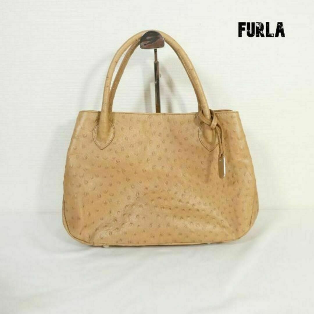 Furla(フルラ)の美品 FURLA オーストリッチ レザー ハンドバッグ ブラウン系 レディースのバッグ(ハンドバッグ)の商品写真