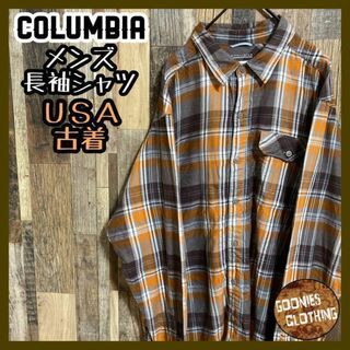 コロンビア(Columbia)のコロンビア チェック シャツ オレンジ ブラウン アウトドア ロゴ USA古着(シャツ)
