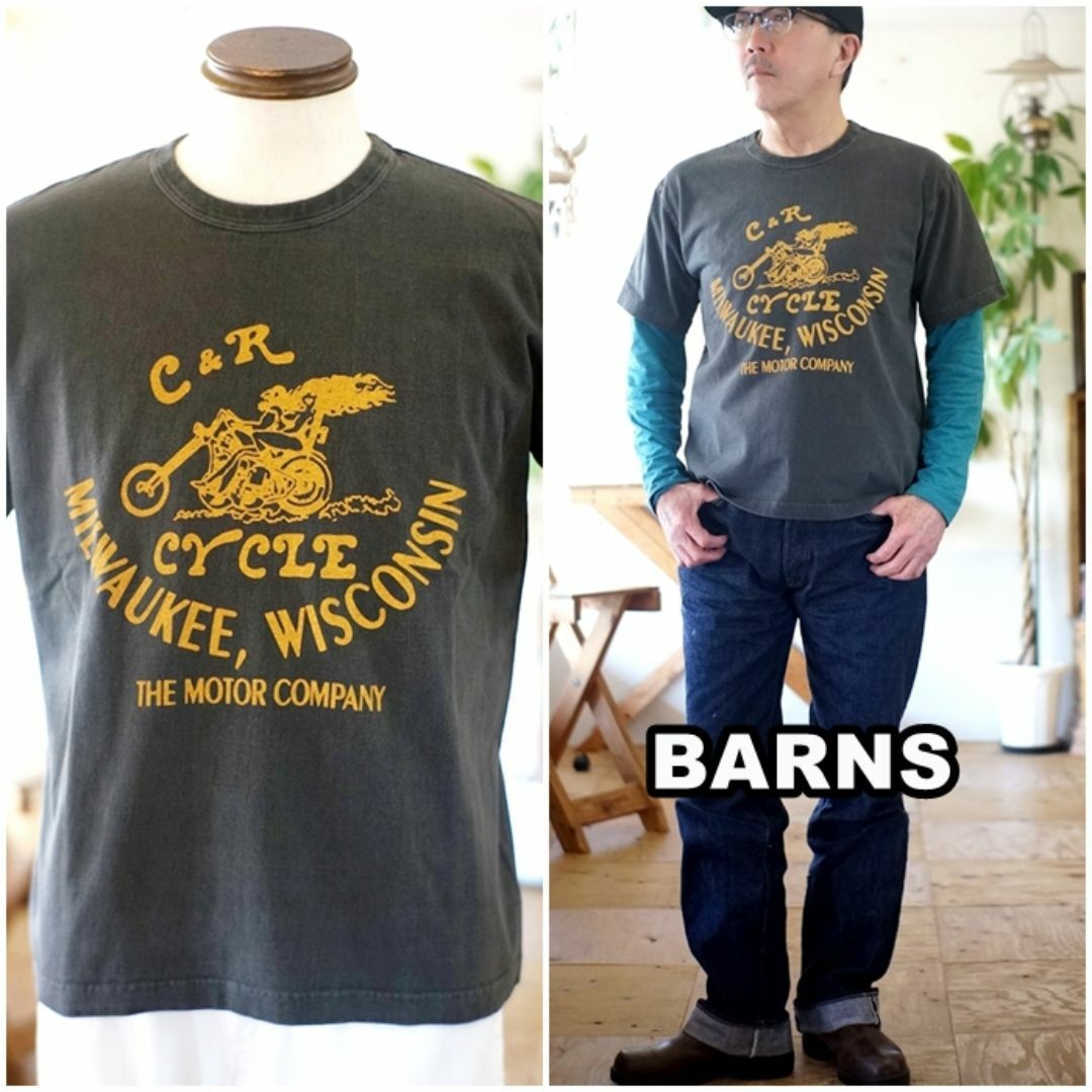 Barns OUTFITTERS(バーンズアウトフィッターズ)のバーンズ　BARNS 半袖プリントTシャツ　ピグメント加工　BR24243 M メンズのトップス(Tシャツ/カットソー(半袖/袖なし))の商品写真