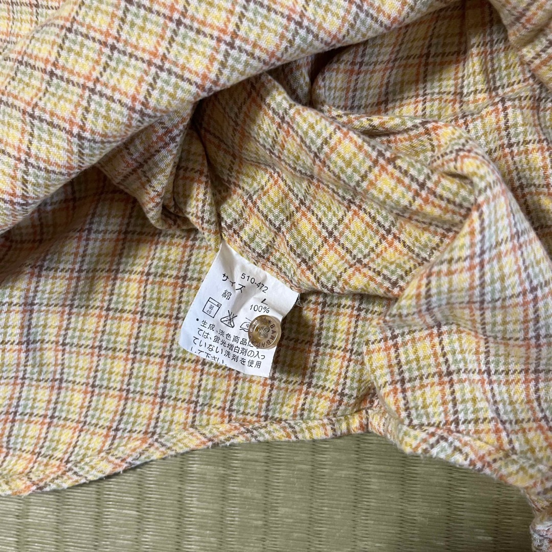 オレンジ　イエロー　チェック　シャツ レディースのトップス(シャツ/ブラウス(長袖/七分))の商品写真