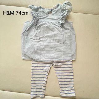 エイチアンドエム(H&M)のH&M 上下セット　半袖　ズボン　水色　74(Ｔシャツ)