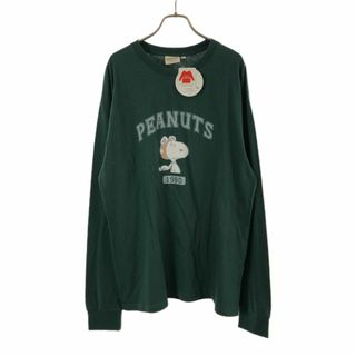 PEANUTS - 未使用 ピーナッツ キャラクター 長袖 Tシャツ L グリーン PEANUTS タグ付き メンズ 古着 【240413】 メール便可