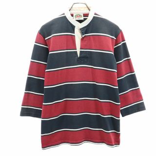 バーバリアン ボーダー 半袖 ラガーシャツ M レッド系 BARBARIAN RUGBY WEAR メンズ 古着 【240413】