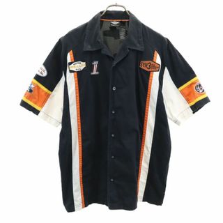 ハーレーダビッドソン(Harley Davidson)のハーレーダビッドソン 半袖 ワークシャツ L 黒系 HARLEY DAVIDSON メンズ 古着 【240413】 メール便可(シャツ)