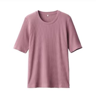 ムジルシリョウヒン(MUJI (無印良品))の23 S/S ストレッチ リブ編み クルーネック 五分袖 Tシャツ 無印(Tシャツ(半袖/袖なし))