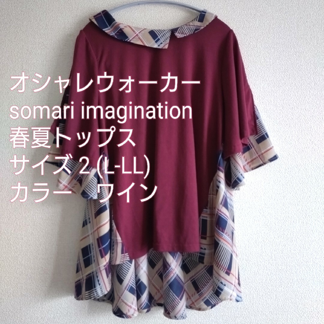 somari(ソマリ)のオシャレウォーカー somari アシメ襟チェック柄フレアTシャツ サイズＬ レディースのトップス(カットソー(半袖/袖なし))の商品写真