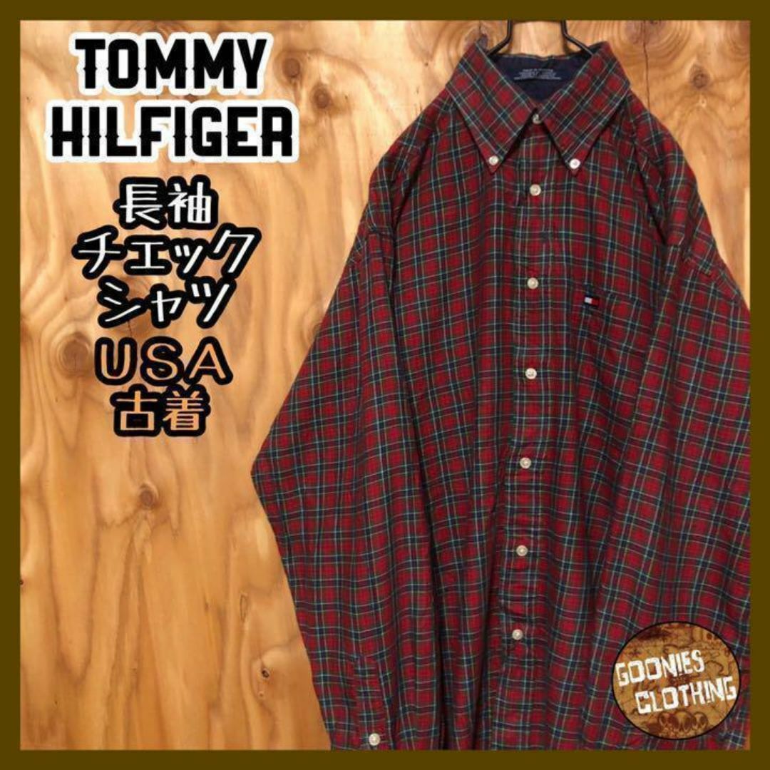 TOMMY HILFIGER(トミーヒルフィガー)のトミーヒルフィガー レッド グリーン チェック柄 USA古着 90s シャツ メンズのトップス(シャツ)の商品写真