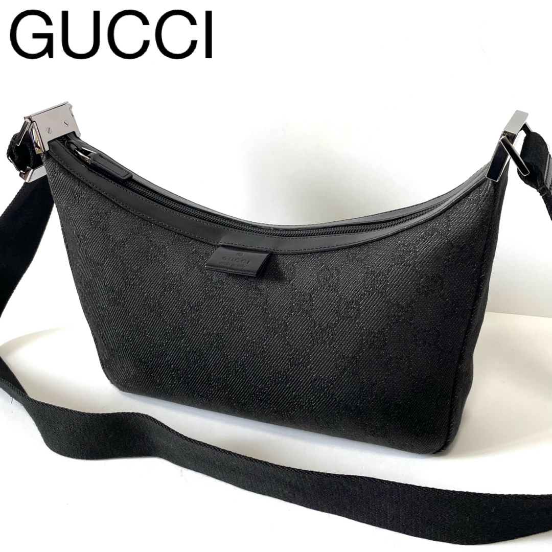 Gucci(グッチ)の【極美品】GUCCI グッチ　ショルダーバッグ　GGキャンバス × レザー　黒 レディースのバッグ(ショルダーバッグ)の商品写真