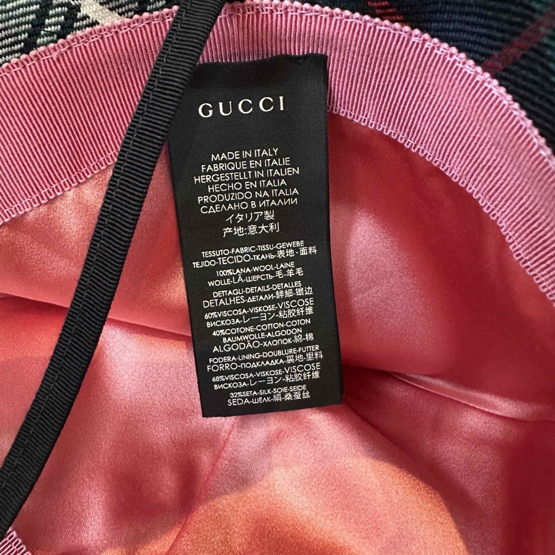 Gucci(グッチ)の美品GUCCIウールチェックつば広ハット レディースの帽子(ハット)の商品写真