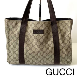 グッチ(Gucci)のGUCCI グッチ　トートバッグ　肩かけ　GGスプリーム×レザー　ブラウン(トートバッグ)