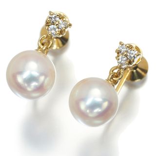 ミキモト(MIKIMOTO)のミキモト イヤリング アコヤ真珠 7.0mm ダイヤ   K18YG (イヤリング)