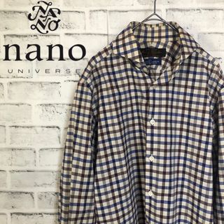 Nano Universe⭐️ドレスチェックシャツM ブラウン×ベージュ×ブルー