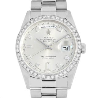 ロレックス(ROLEX)のロレックス デイデイト ベゼルダイヤ 18346A シルバー 8Pラウンド 2Pバケットダイヤ E番 メンズ 中古 腕時計(腕時計(アナログ))