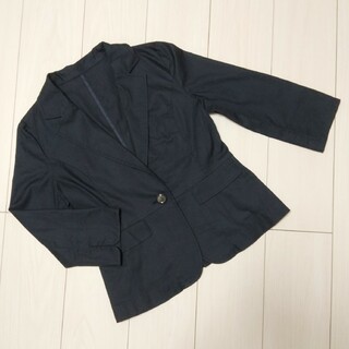 レディース テーラードジャケット Lサイズ程度 七分袖 ネイビー/紺(テーラードジャケット)