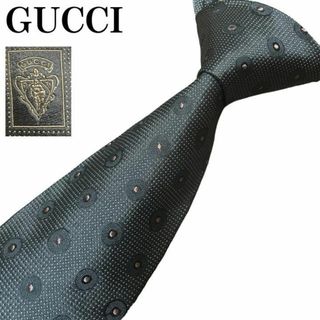 グッチ(Gucci)の【美品】グッチ GUCCI ネクタイ グレー 光沢 ドット柄 ハイブランド(ネクタイ)