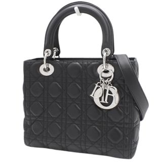 ディオール(Dior)のDior(ディオール) カナージュ Lady Dior レディディオール ミディアム ハンドバッグ 2WAY ショルダー 肩掛け 斜め掛け ラムスキン ブラック黒 シルバー金具 CAL44551 レディース 40802085734【中古】【アラモード】(ハンドバッグ)