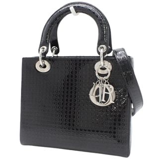 ディオール(Dior)のDior(ディオール) マイクロカナージュ Lady Dior レディディオール ミディアム ハンドバッグ 2WAY ショルダー 肩掛け 斜め掛け パテントレザー/エナメル ブラック黒 シルバー金具 レディース 40802090506【中古】【アラモード】(ハンドバッグ)