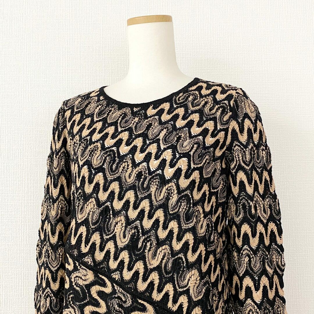 MISSONI(ミッソーニ)の8d13 【美品】 伊製 MISSONI ミッソーニ ジャガードニット ニットワンピース 膝丈ワンピ 44 ブラック レディース レディースのワンピース(ロングワンピース/マキシワンピース)の商品写真