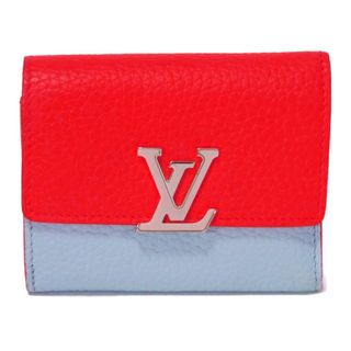 ルイヴィトン(LOUIS VUITTON)のLOUIS VUITTON ルイ・ヴィトン ポルトフォイユ カプシーヌ XS LVシグネチャー トリヨン コーラル ブルーオランプ ピンクレッド パステル バイカラー コンパクトウォレット LVロゴ 三つ折り財布 M80326(財布)