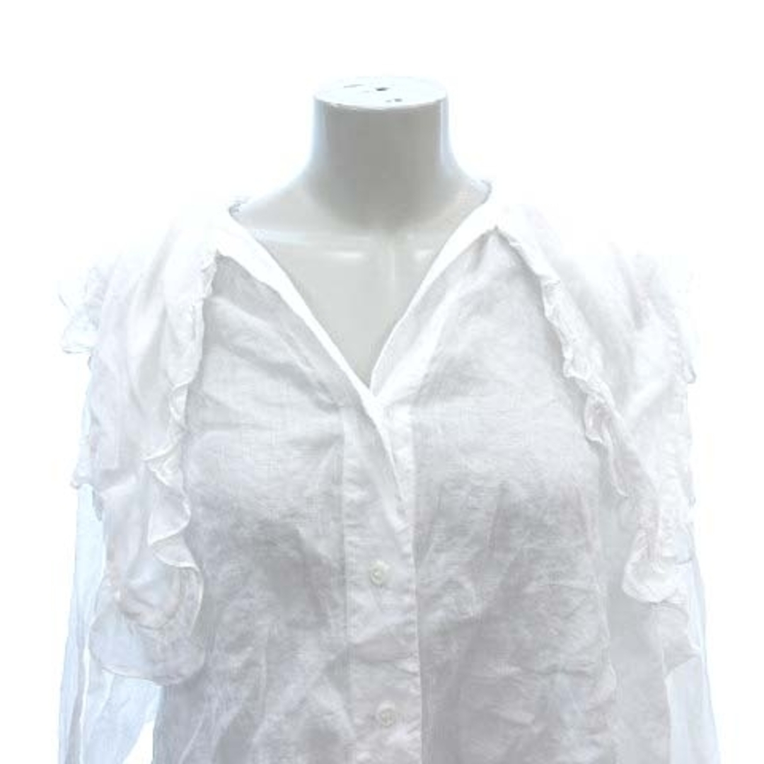 ZARA(ザラ)のザラ シャツ 長袖 セーラーカラー フリル ラミー 麻 XS 白 ホワイト レディースのトップス(シャツ/ブラウス(長袖/七分))の商品写真