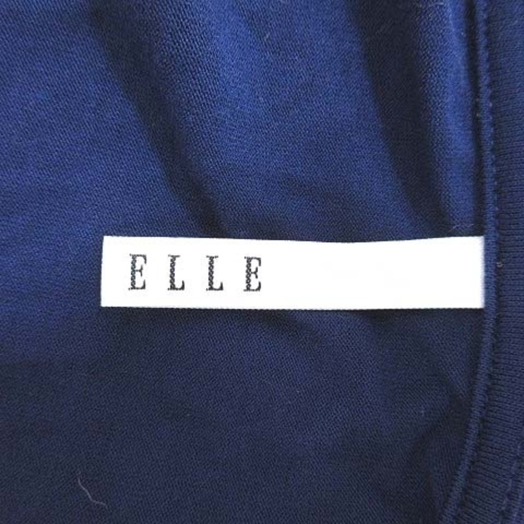 ELLE(エル)のエル カットソー 長袖 切替 シフォン タック ビジューUネック 38 紺 レディースのトップス(シャツ/ブラウス(長袖/七分))の商品写真