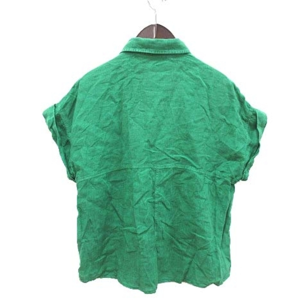 ZARA(ザラ)のザラ ZARA リネンシャツ 半袖 ロールアップ 麻 M 緑 グリーン /CT レディースのトップス(シャツ/ブラウス(半袖/袖なし))の商品写真